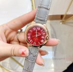 Red Dial Rose Gold Ballon Bleu Cartier Copy Watches Lady 36mm